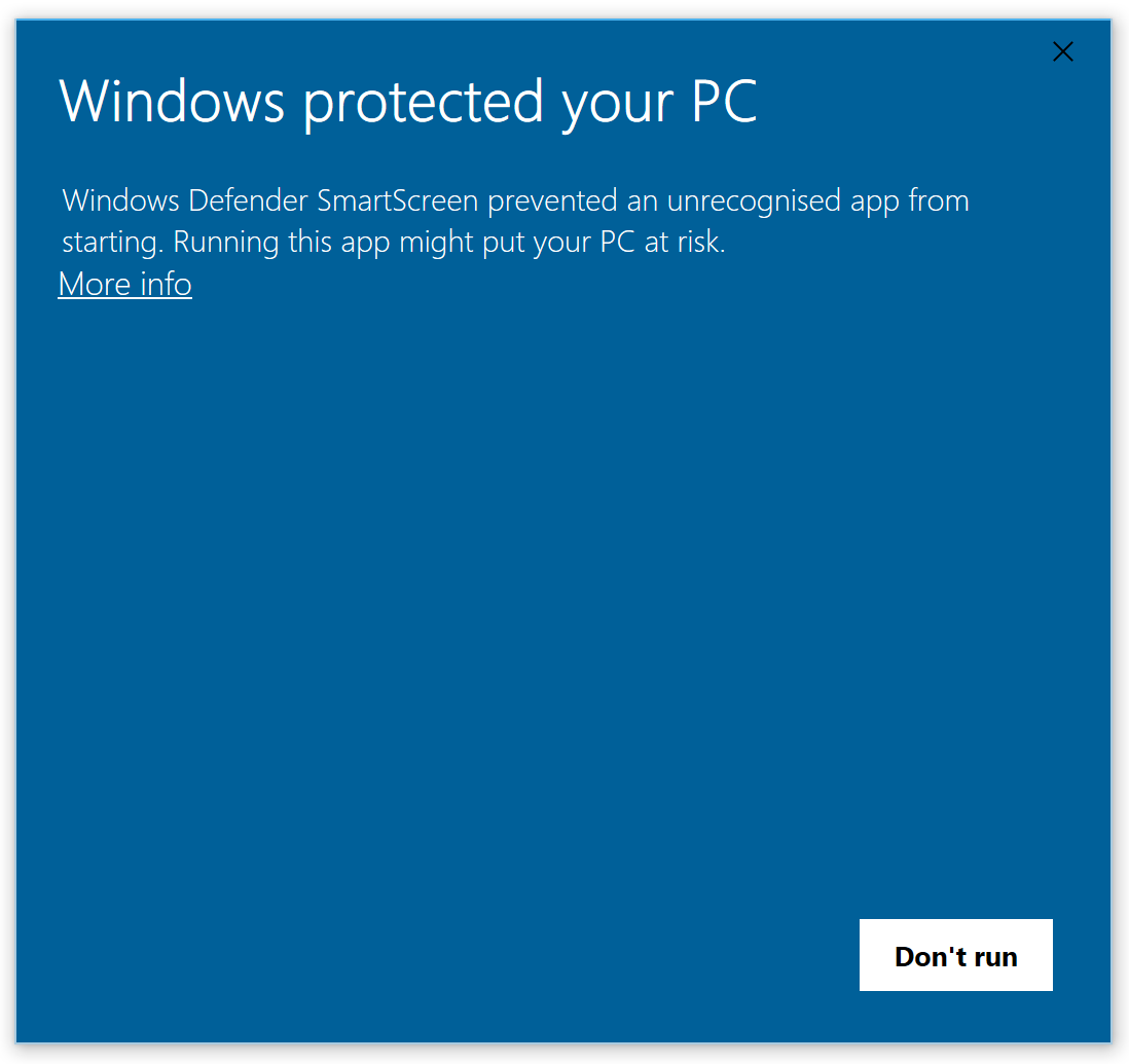 Windows SmartScreen - Windows protected your PC