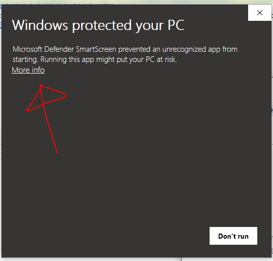 Windows SmartScreen - click More info