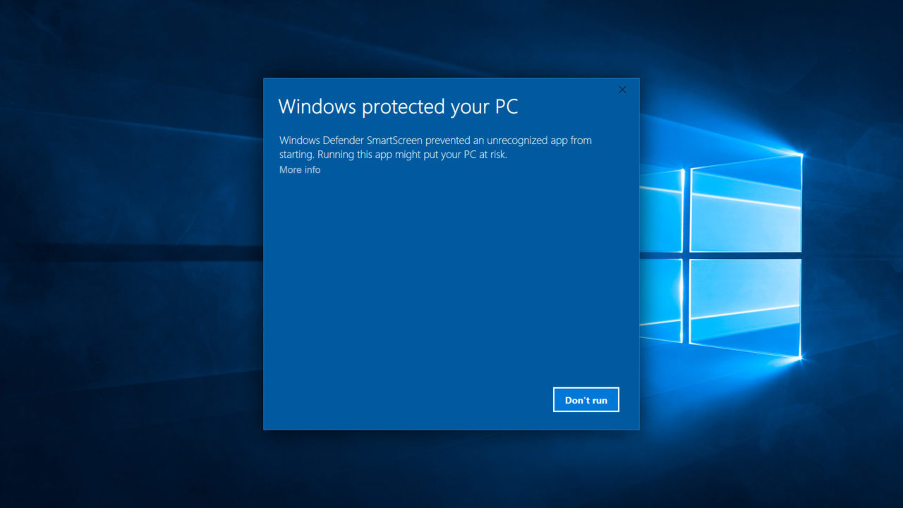 Windows SmartScreen dialog on the desktop